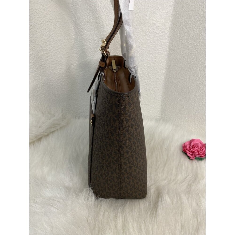 MICHAEL KORS JET SET TRAVEL MD DOUBLE POCKET TOTE SHOULDER BAG MK BROWN MOCHA - Picture 7 of 16